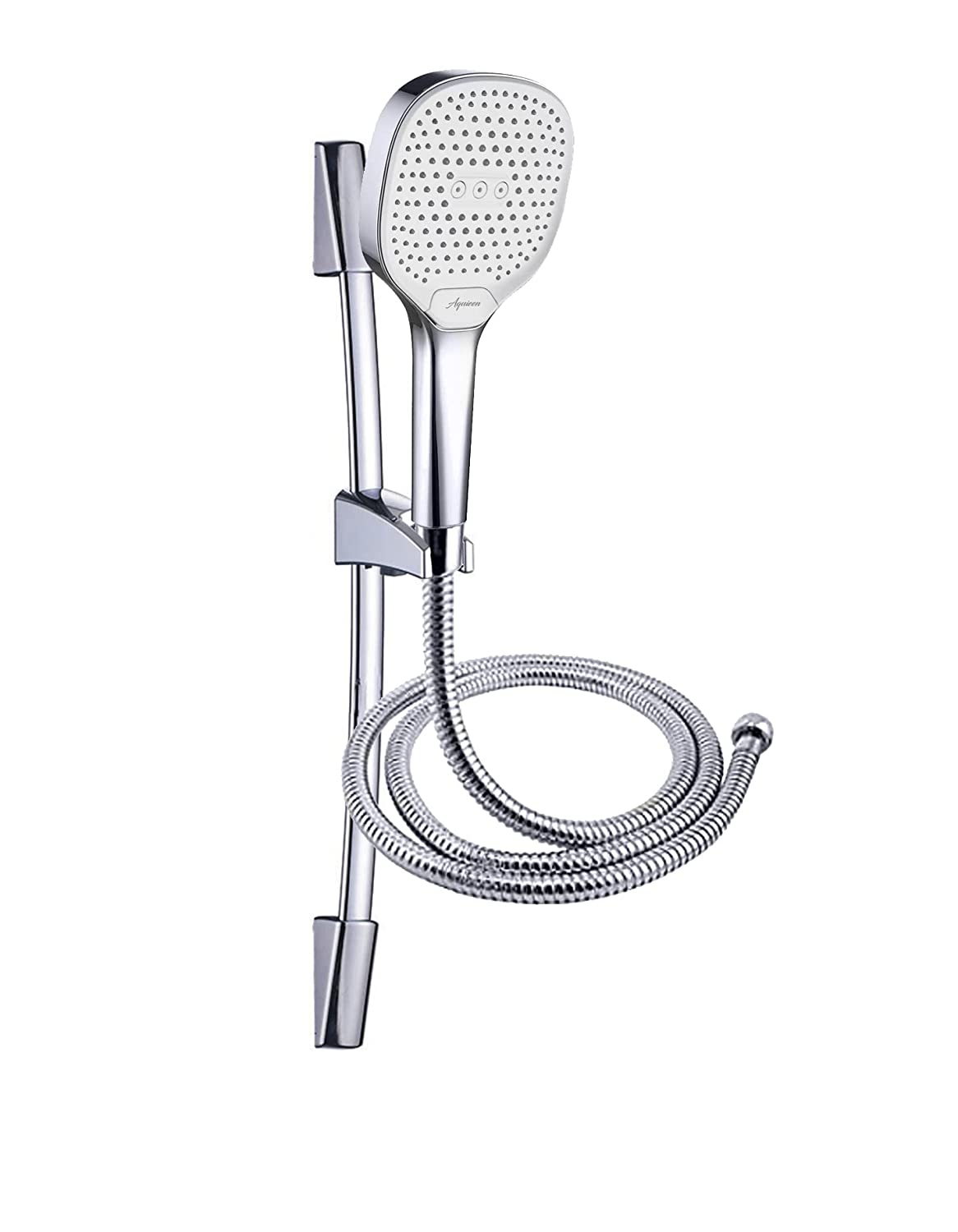 Aquieen Hand Shower with 1.5 Mtr. SS 304 Shower Tube with 360 Degree Rotating Joints (Grade SS AISI-304) Anti-Corrosion & Anti Explosion Shower Tube & Wall Hook (Pencil Hand Shower)