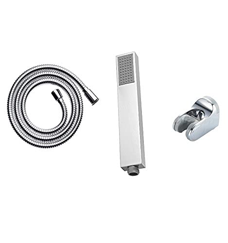 Aquieen Hand Shower with 1.5 Mtr. SS 304 Shower Tube with 360 Degree Rotating Joints (Grade SS AISI-304) Anti-Corrosion & Anti Explosion Shower Tube & Wall Hook (Q-bo Hand Shower)