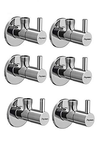 Aquieen Brass Angle Stop Valve With Wall Flange, Mini Flora (Pack Of 6)