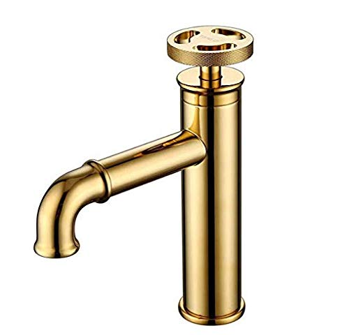 Aquieen Luxury Series Brass, Copper Pillar Cock Cold Basin Tap, Classic - Gold, Flawless Casting Finish