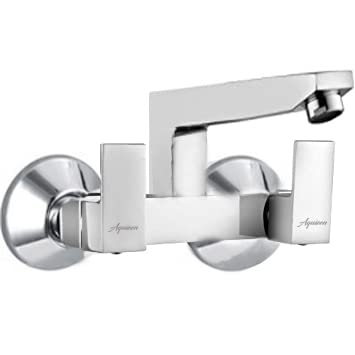 Aquieen Kubix Wall Mounted Kitchen Sink Mixer with Connecting Legs & Wall Flange Chrome