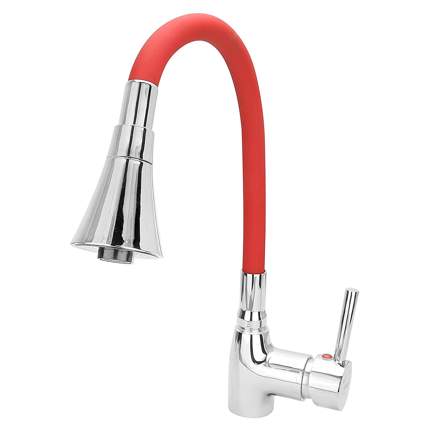 Aquieen Table Mounted Kitchen Sink Mixer with Connecting Hoses and Installation kit (Kubix) (Fluid - Red CP Shower)