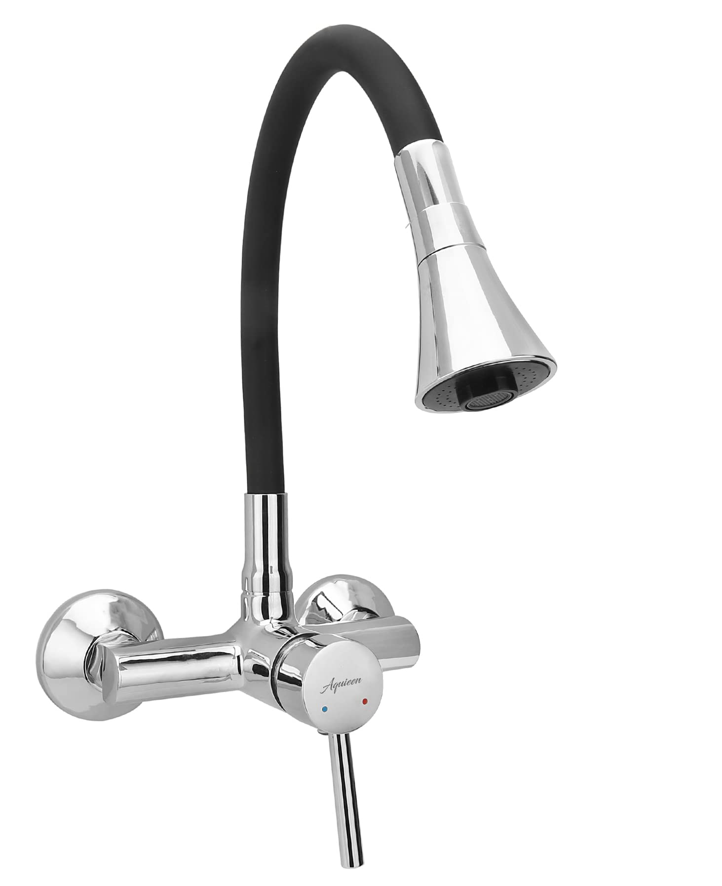 Aquieen Wall Mounted Single Lever Sink Mixer with provision for hot & cold water with flexible spout (Double Flow) (Black Chrome)