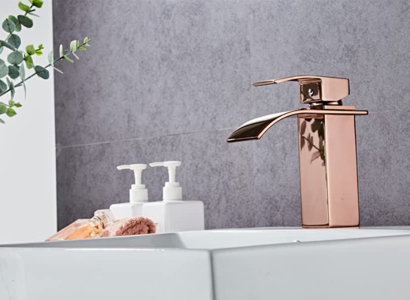 Aquieen Luxury Series Hot & Cold Basin Mixer Basin Tap (Cascada - Rose Gold)