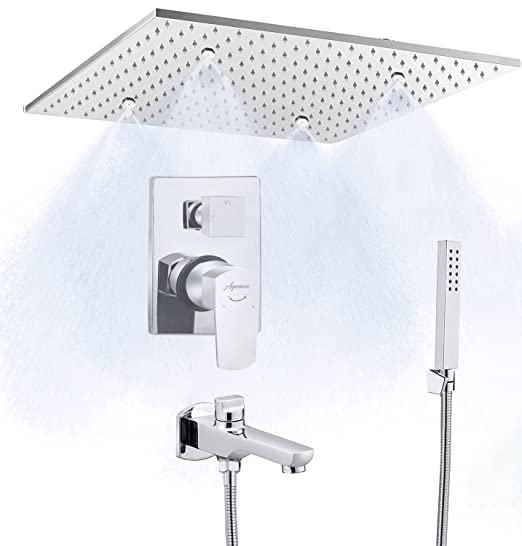 Aquieen Zura 3 Outlet Diverter with Ceiling Shower 12 x 12" Rain with Mist Shower Head & Spout with Hand Shower