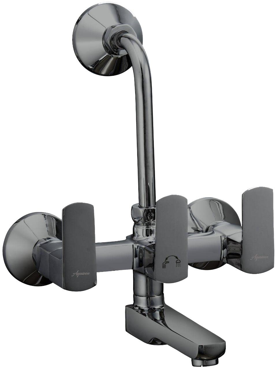 Aquieen Telephonic Wall Mixer with Provision for Overhead Shower with L-Bend & Connecting Legs Zura (PVD Metallic Black)