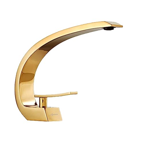 Aquieen Single Lever Hot & Cold Wash Basin Mixer Tap (Gold)