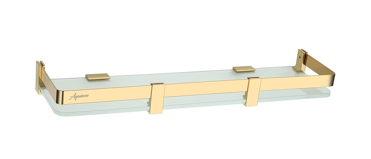 Aquieen Wall Mounted GlaSS Shelf for Bathroom/Kitchen PVD Gold (5" x 12" - Gold)