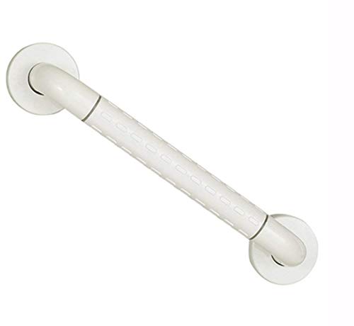 Aquieen Anti-Slip Anti-Bactarial Wall Mounted SS 304 Solid Grab Bar (White) (16")