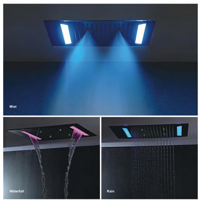 Aquieen 3 inlet rain and mist shower SS304 Ceiling Shower (26" X 24" Rain + Waterfall + MIst + LED)