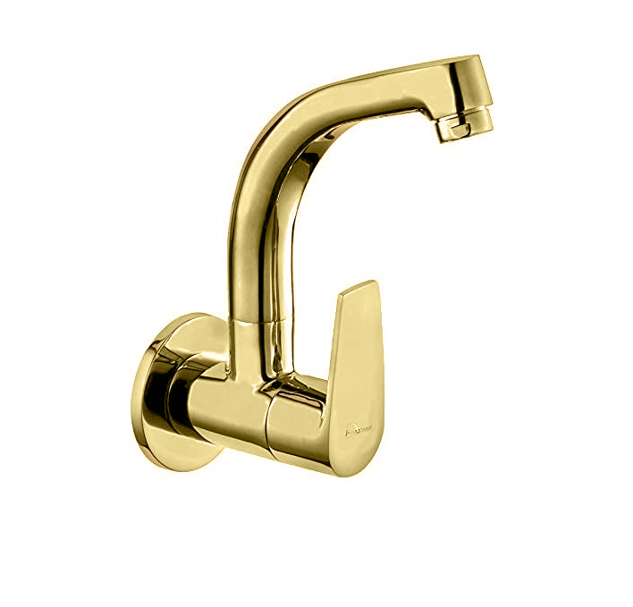 Aquieen Wall Mounted Sink Cock Entice with 360 Degree Rotating Casted Brass Spout Finish (Gold)