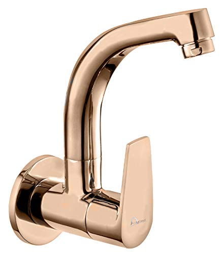 Aquieen Wall Mounted Sink Cock Entice with 360 Degree Rotating Casted Brass Spout Finish (Chrome) (Rose Gold)