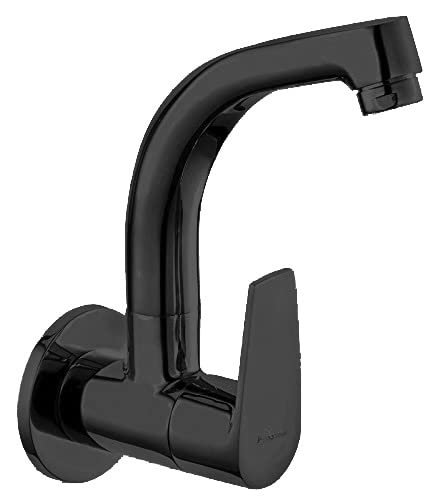 Aquieen Wall Mounted Sink Cock Entice with 360 Degree Rotating Casted Brass Spout Finish (Black)