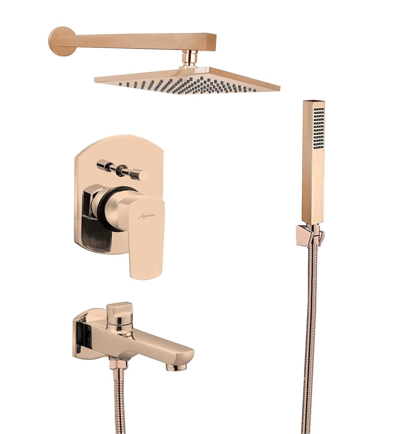 Aquieen Luxury Series Brass Concealed Body High Flow Diverter With Showers and Spout & Hand Shower Zura Collection (Rose Gold)