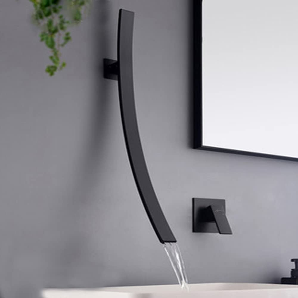 Aquieen Wall Mounted Single Lever Basin Mixer with Provision for Hot & Cold Water Arc (Amor - Black)