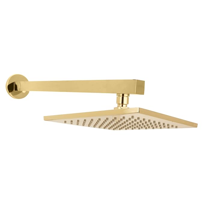 Aquieen  Overhead Shower with Round Shower Arm & Wall Flange (Gold) 8" X 8"