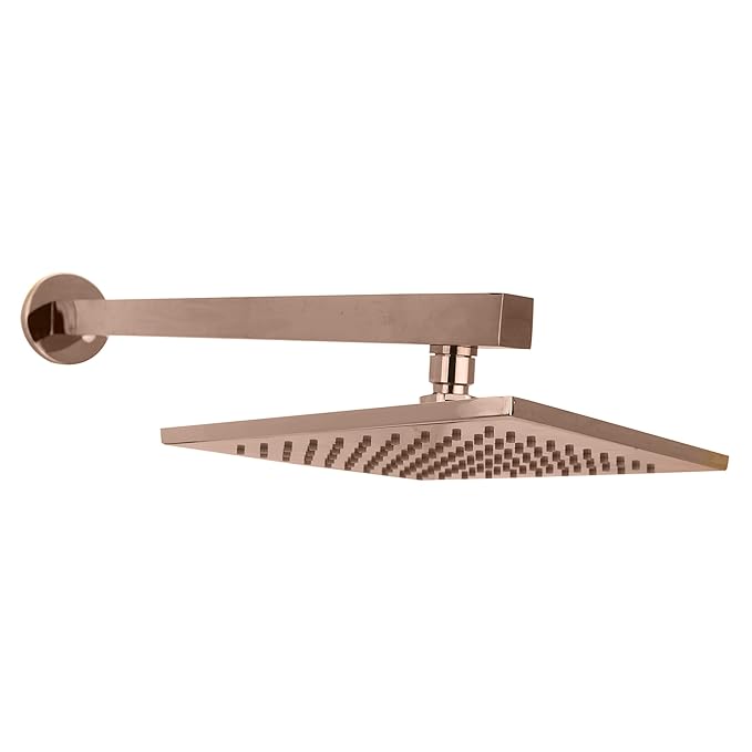 Aquieen Overhead Shower with Round Shower Arm & Wall Flange (Rose Gold) 8 x 8"