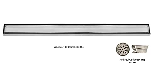 Aquieen SS 304 Matte Tile/Marble Insert Shower Channel Water Drainer for Bathroom with Anti-foul Cockroach Trap (Center Hole, 36" x 4")