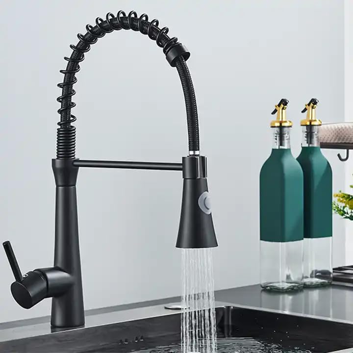 Aquieen Pull Out Kitchen Sink Kiytchen Spring Mixer Hot & Cold Pull Out Kitchen Sink Faucet - Crest Black