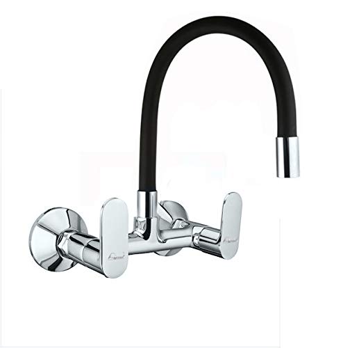 Aquieen Wall Mounted Brass Kitchen Sink Mixer with Flexible Spout (Black)