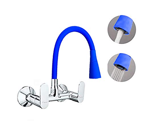 Aquieen Wall Mounted Brass Kitchen Sink Mixer with Flexible Spout (Blue - Shower)