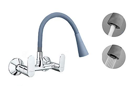 Aquieen Wall Mounted Brass Kitchen Sink Mixer with Flexible Spout (Grey - Shower)