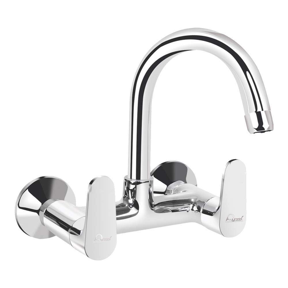 Aquieen Wall Mounted Sink Mixer with provision for hot & cold water with 360 degree spout, connecting legs & wall flanges (Cuff) (Cuff - Chrome)