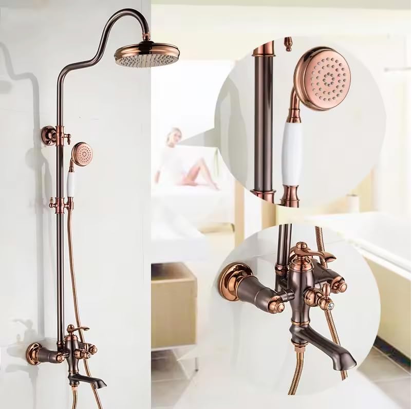 Aquieen Natural jade European style Multicolor Selection Shower Set | Antique Rain Mixer Shower Sets (Rose Gold)