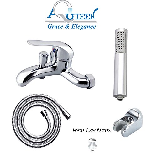 Aquieen Hot & Cold Wall Mounted Bathtub Mixer with Hand Shower & SS 304 Grade Shower Tube & Wall Hook (Three Flow Mist & Rain)