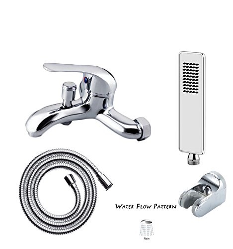 Aquieen Hot & Cold Wall Mounted Bathtub Mixer with Hand Shower & SS 304 Grade Shower Tube & Wall Hook (Single Flow Square Flare)