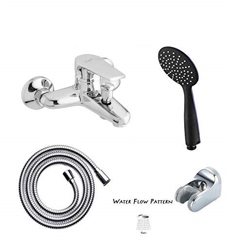 Aquieen Hot & Cold Wall Mounted Bathtub Mixer with Hand Shower & SS 304 Grade Shower Tube & Wall Hook (Single Flow Black Pearl)