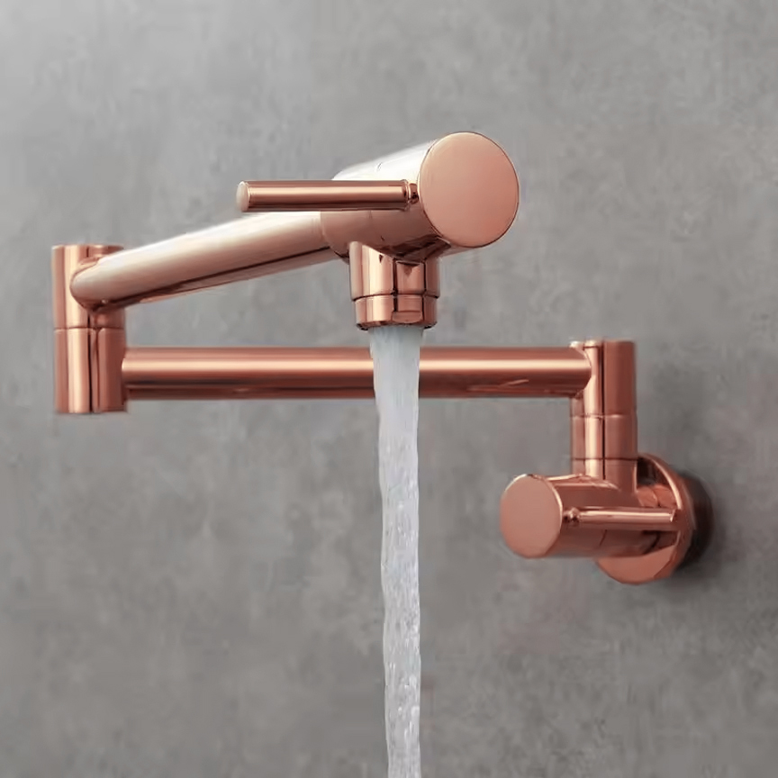 Aquieen Wall-Mounted Pot Filler Faucet with Swing Arm & Folding Design | Modern Kitchen Sink Faucet Folding Stretchable with Single Hole Two Handles (Rose Gold)