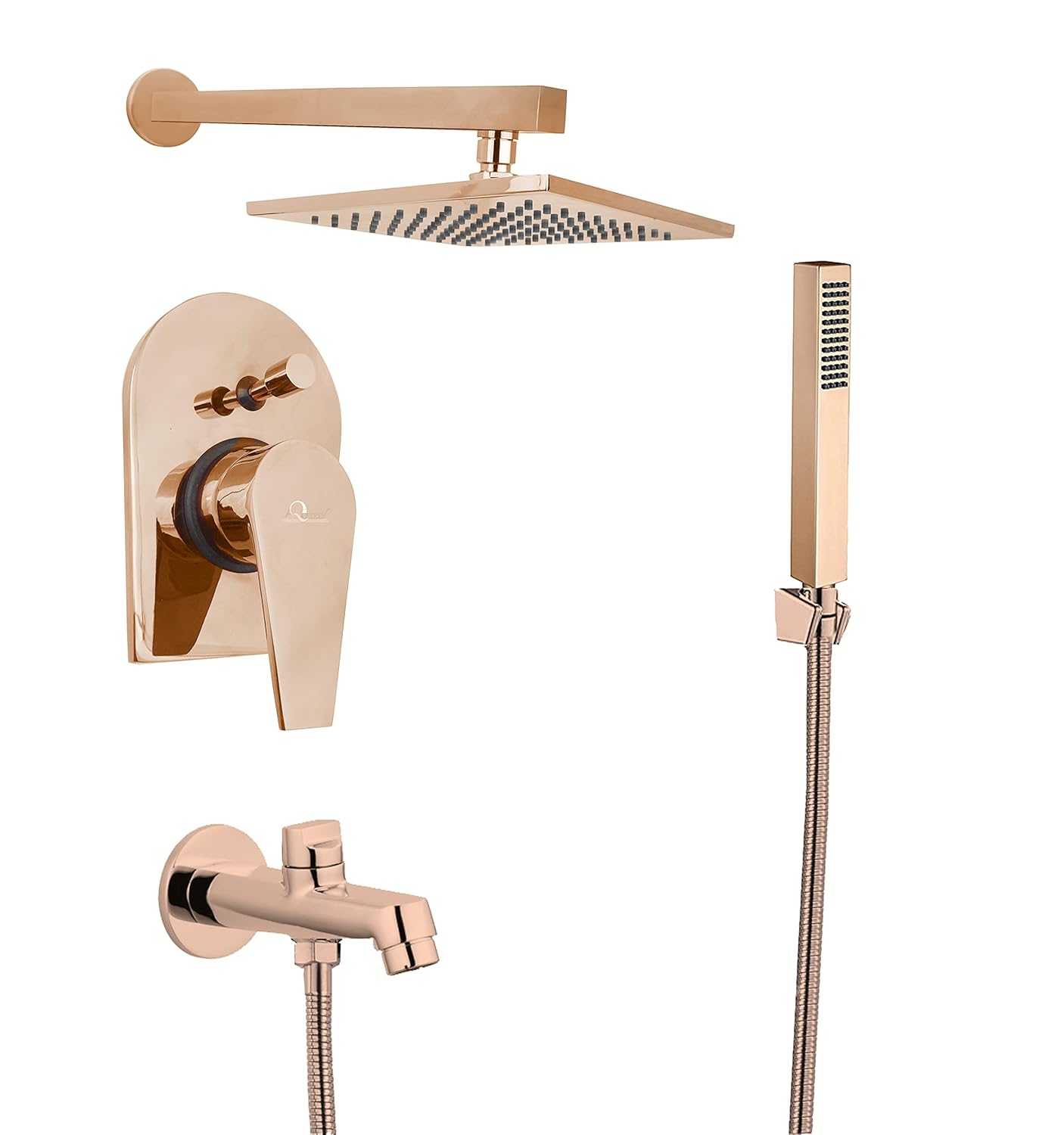 Aquieen Luxury Series Brass Concealed Body High Flow Diverter With Showers and Spout & Hand Shower Entice Collection (Rose Gold)